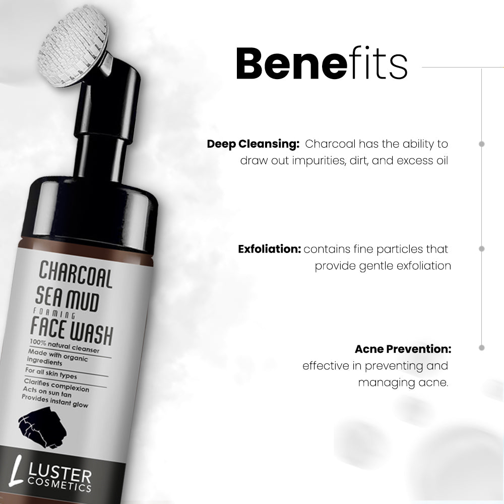 Luster Cosmetics Charcoal Sea Mud Foaming Face Wash - 100ml