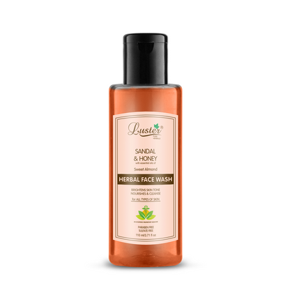 Luster Sandal & Honey Face Wash | Sweet Almond’s Essential Oil | Helps Brightens Skin Tones & Nourishes | Herbal Face Wash | All Skin Types (Paraben & Sulphate Free) -110ml - Luster Cosmetics