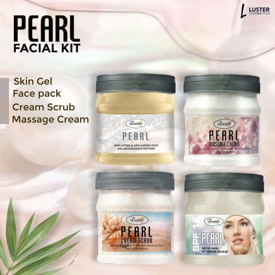 Luster Pearl Facial Kit | Helps Nourishes Deeply | Pearl Facial Scrub | Pearl Massage Cream | Pearl Massage Gel | Pearl Face Pack | Pearl Facial Kit for Women & Men | No Paraben - 500 ml (Pack of 4).