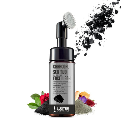 Luster Cosmetics Detoxifies Skin Pack | Charcoal Sea Mud Foaming Face Wash & Facial Kit 45g - Pack of 2