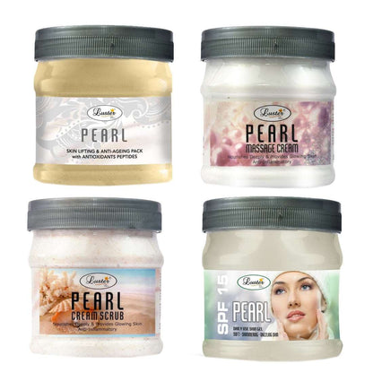 Luster Pearl Facial Kit | Helps Nourishes Deeply | Pearl Facial Scrub | Pearl Massage Cream | Pearl Massage Gel | Pearl Face Pack | Pearl Facial Kit for Women & Men | No Paraben - 500 ml (Pack of 4).