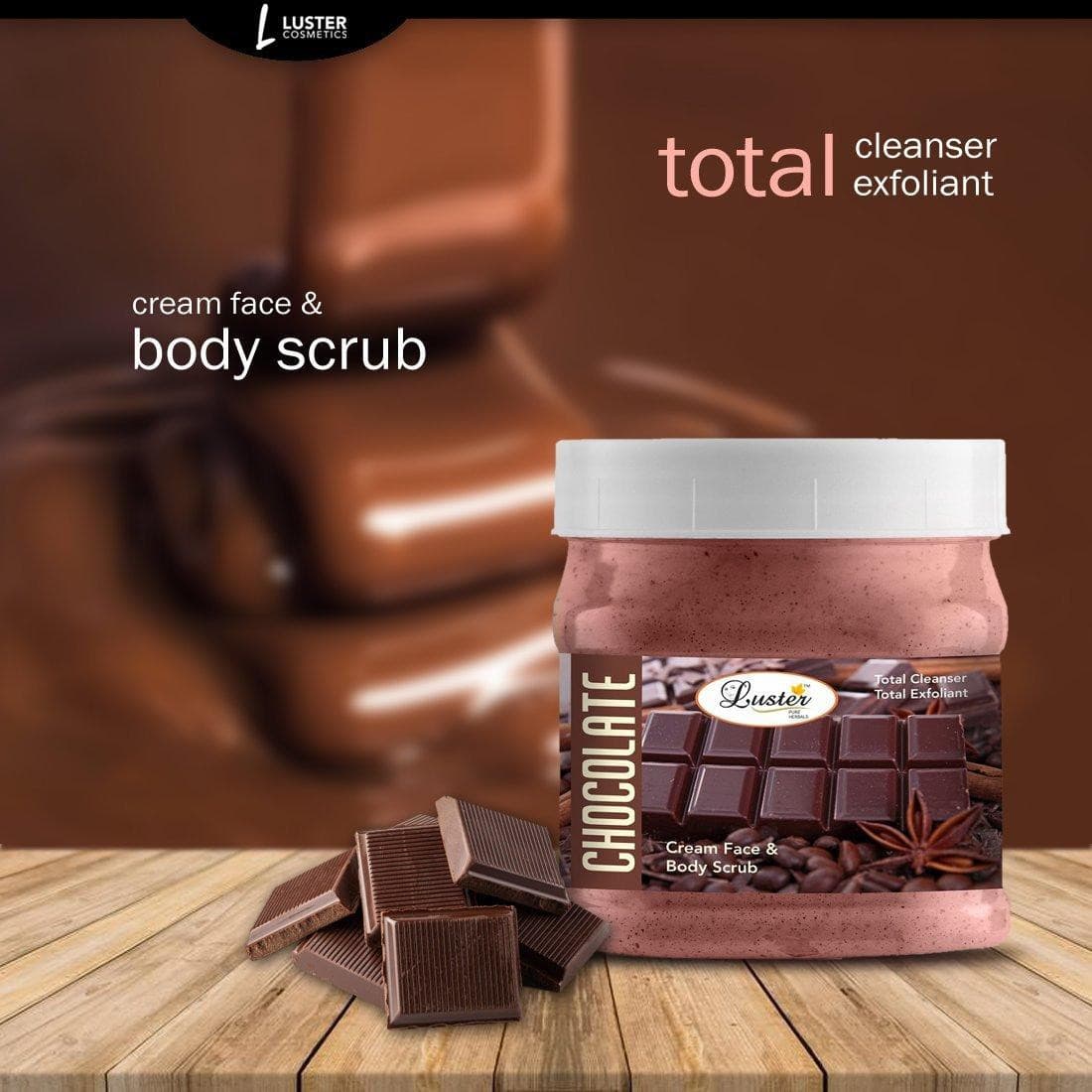 Luster Chocolate Face & Body Cream Scrub (Paraben & Sulfate Free)-500 ml - Luster Cosmetics