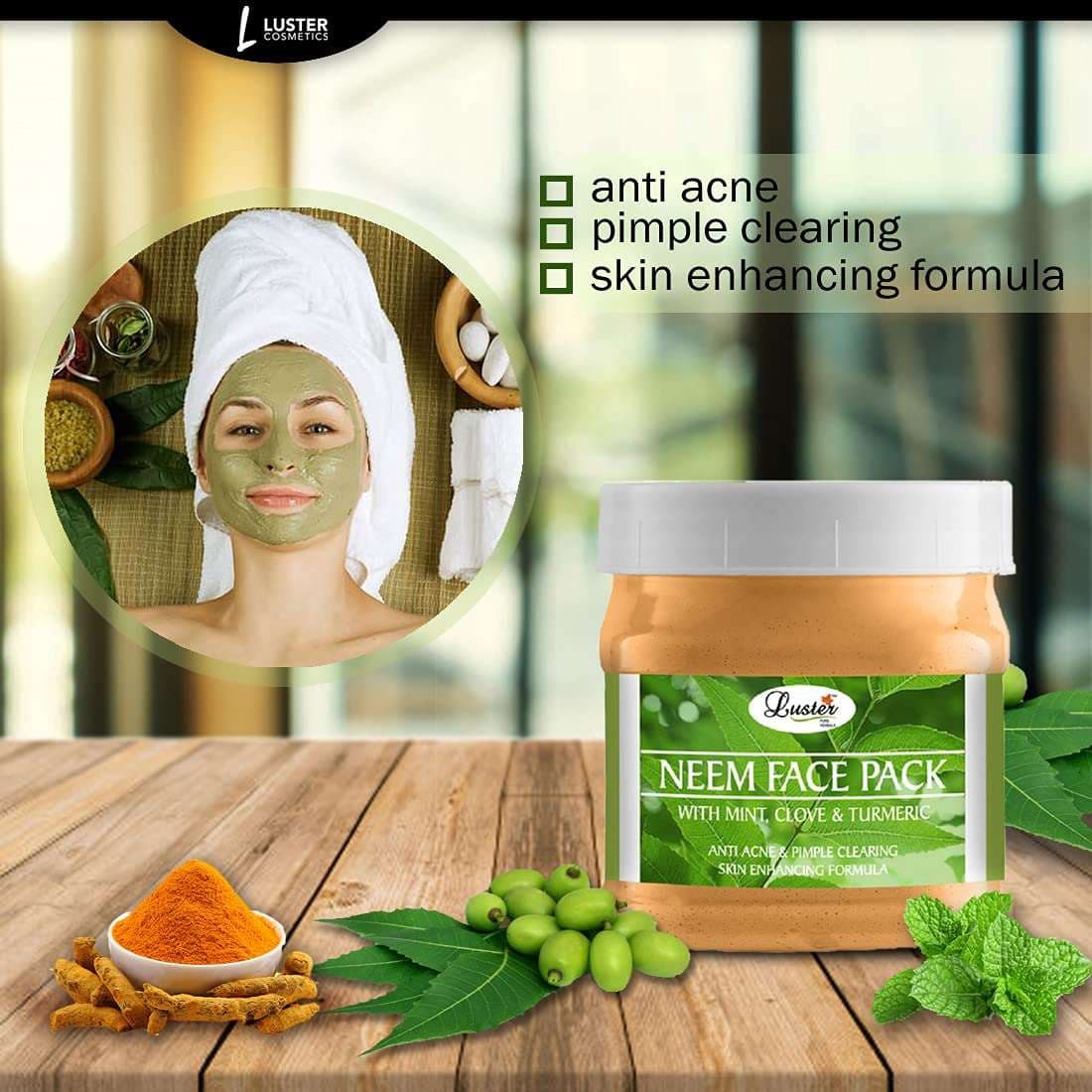 Luster Neem Facial Kit | Reduces Pimples | Neem Facial Scrub | Neem Massage Cream | Neem Massage Gel | Neem Face Pack | Neem Facial Kit for Women & Men | No Paraben & Sulfate- 500 ml (Pack of 4)